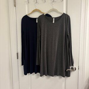 Zenana Premium XL 2 Pack Grey & Navy Long Sleeves Scoop Neck Swing Tunics